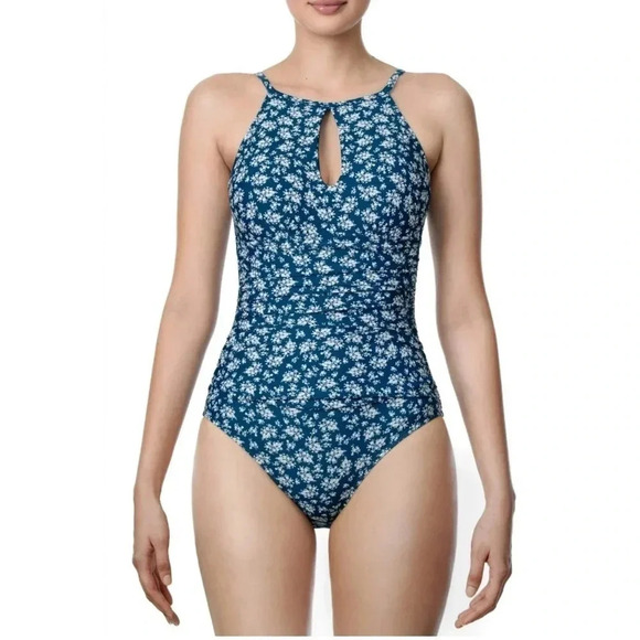 Navy Blue ROSEZUZU Floral One Piece Swimsuit Size Medium - Picture 5 of 8